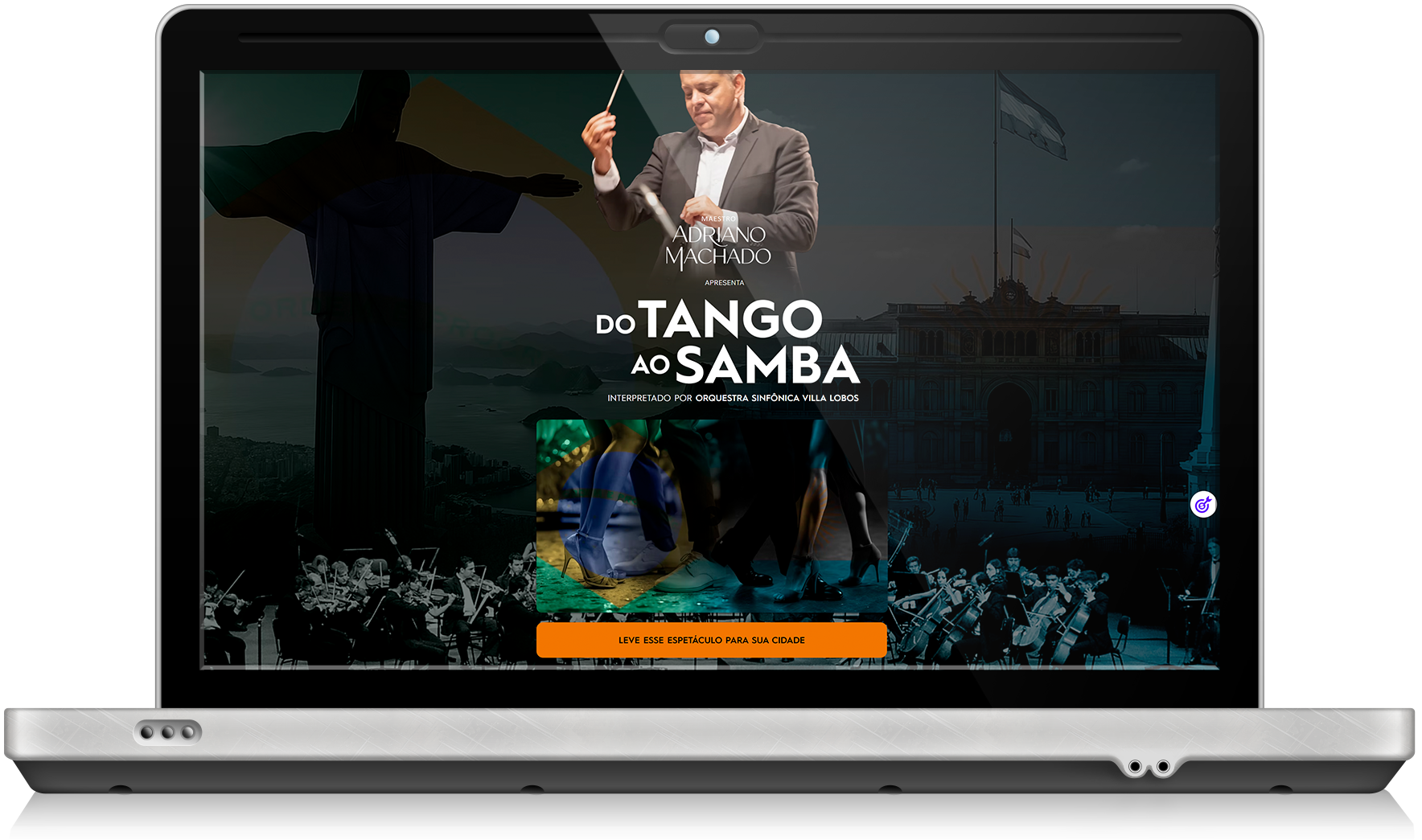 Site do Maestro Adriano Machado apresentado em um laptop